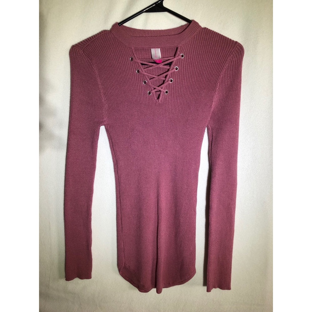 No Boundaries Long Sleeve Ribbed Lace Detail Shirt